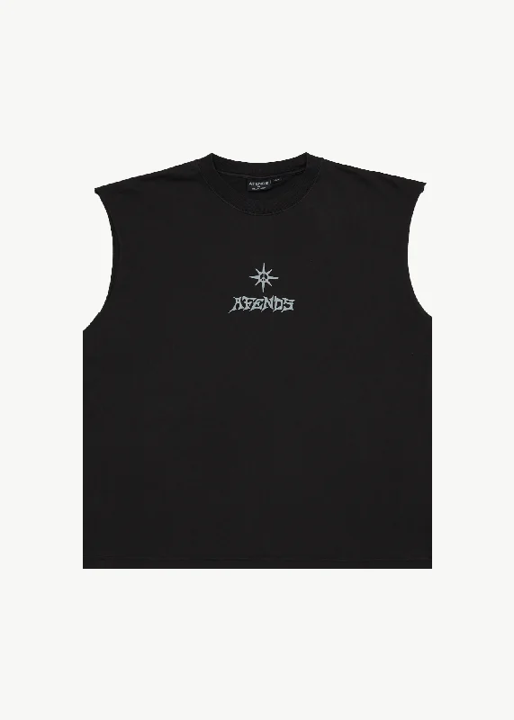 AFENDS Mens Peace Out - Sleeveless Tee - Stone Black