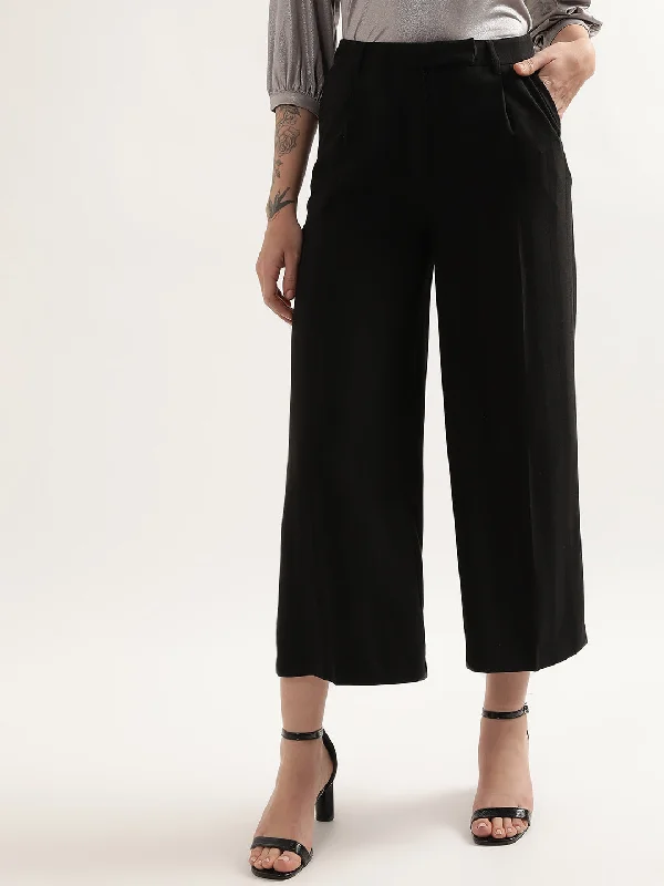 Centre Stage Women Black Solid Flared Trouser