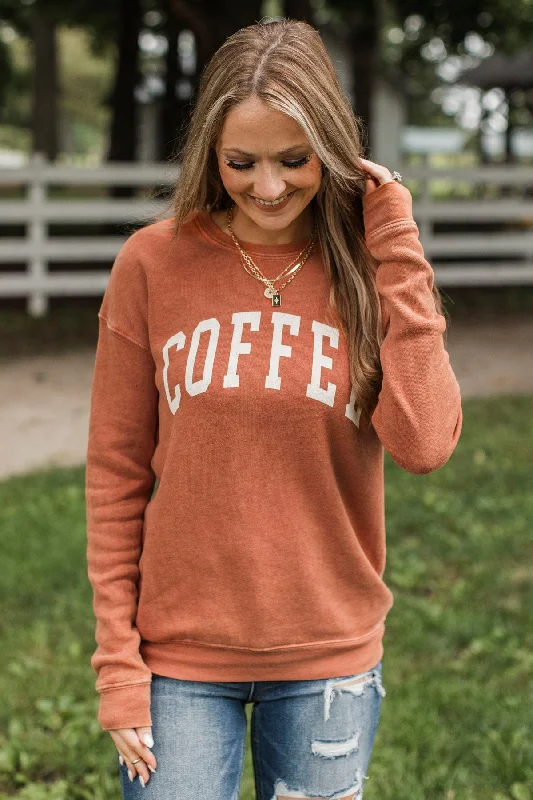 "Coffee" Crew Neck Pullover- Pumpkin