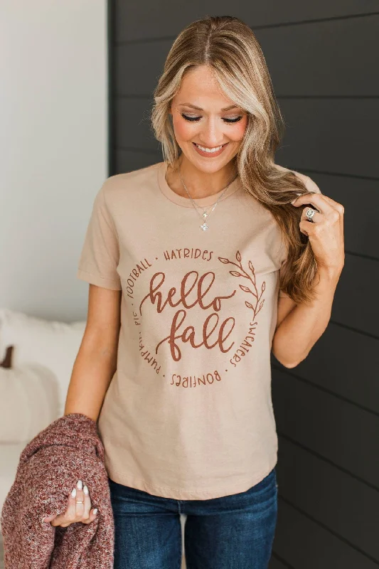 "Hello Fall" Graphic Tee- Sand