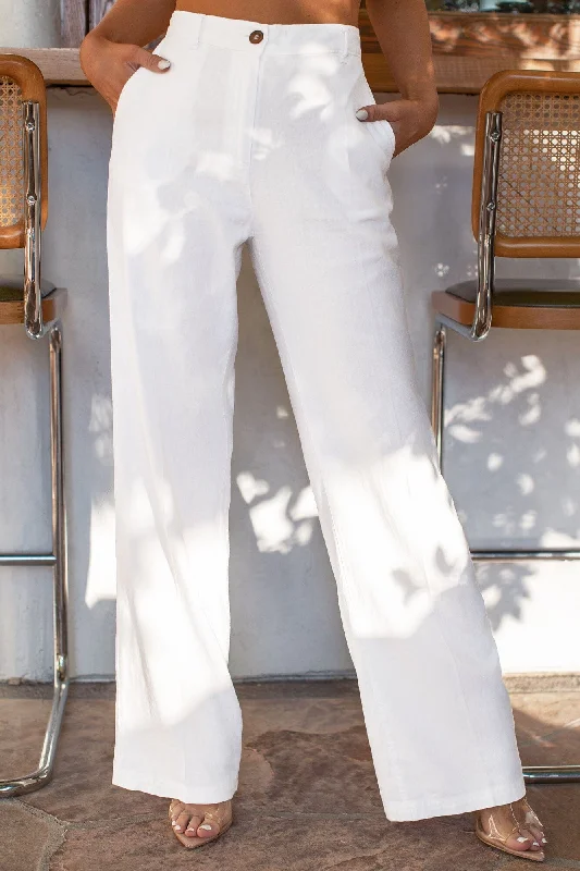 Dina White Linen Pants