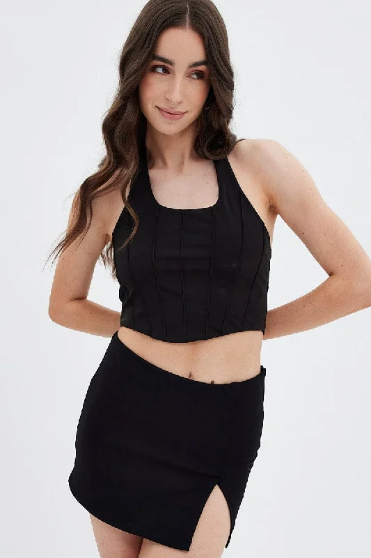 Black Halter Pinch Crop Top