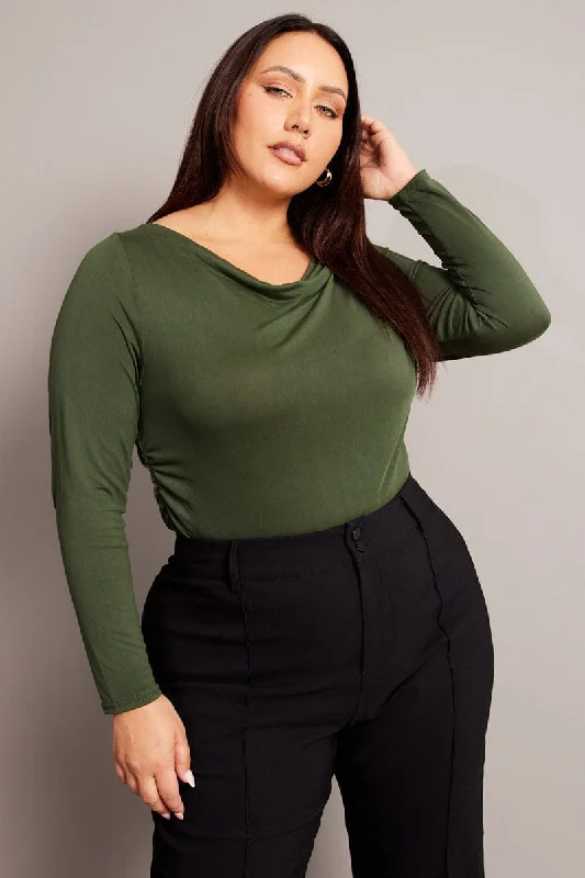 Green Top Cowl Neck Long Sleeve