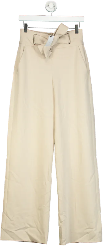 Karen Millen Camel Tailored Eyelet Detail Belted Straight Leg Trousers UK 6