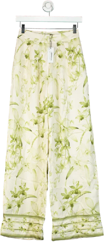 Karen Millen Green Lyda Millen Tall Botanic Printed Linen Woven Trousers UK 6