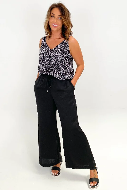 Shine On Label Rowena Wide Leg Pants Black