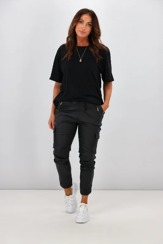 Wakee Jordan Leather Look Cargo Pants Black