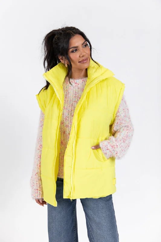 Going Upstate Yellow Oversized Puffer Vest