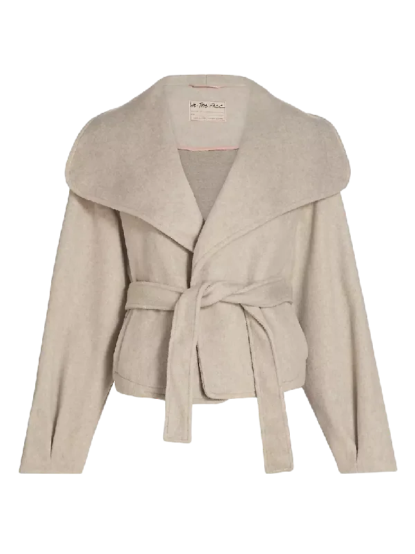 Free People Stone Cashmere-feel Belted Jacket UK XS