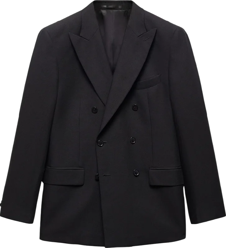 MANGO Black Linen Lyocell Double-breasted Suit Jacket UK 44" CHEST