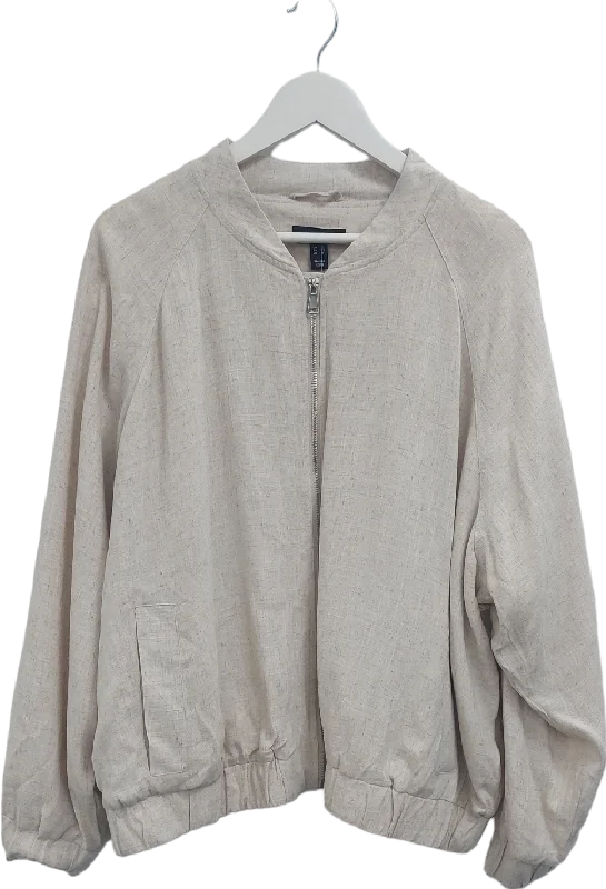 New Look Beige Linen Look Bomber Jacket UK 22