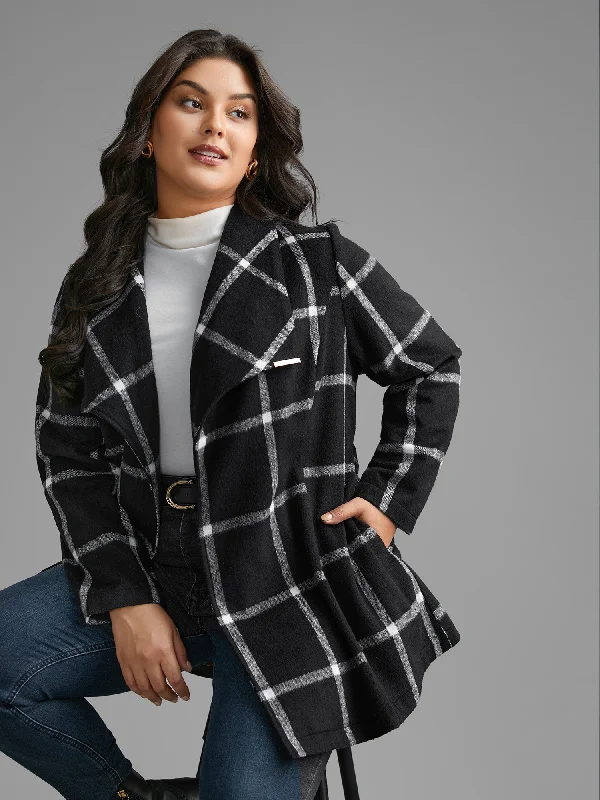 Plaid Lapel Collar Belted Jacket