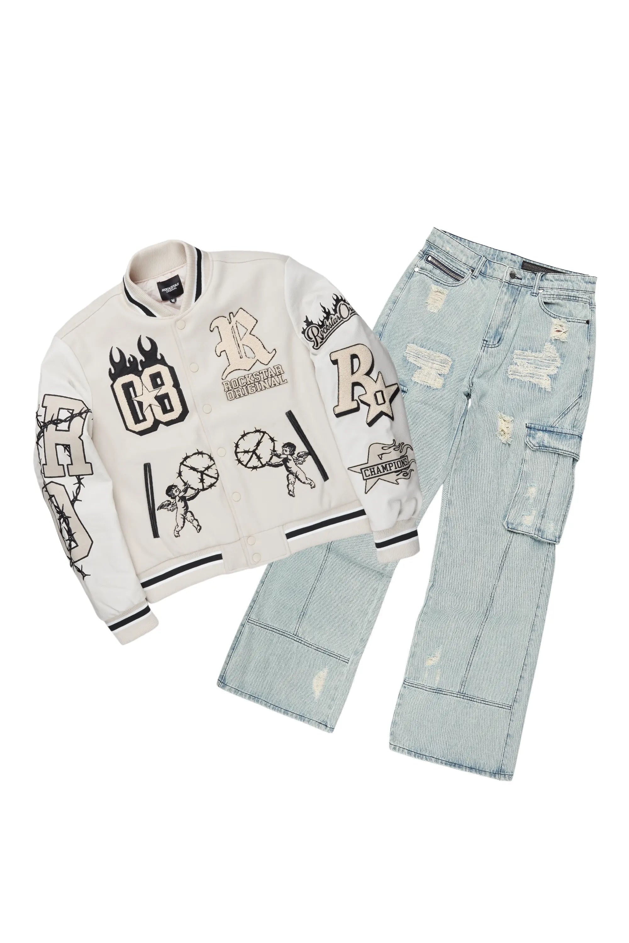 Rune Beige Varsity Jacket & Nand Baggy Jean Bundle