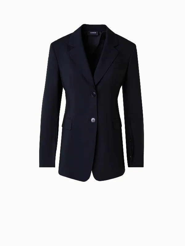 Single-Breasted Tailored Blazer in Wool Stretch