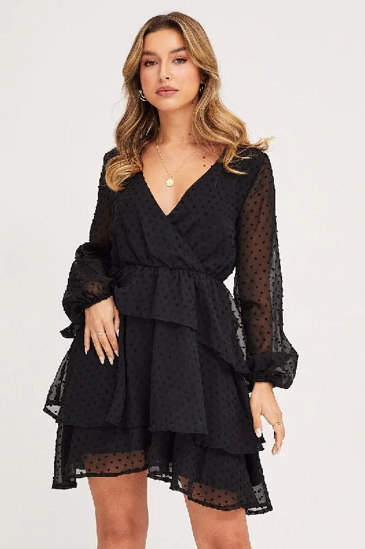 Black Tie Up Dress Long Sleeve Mini