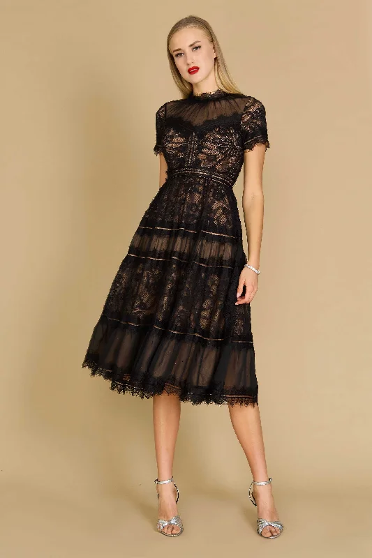 Dylan & Davids Midi Lace Formal Black Cocktail Dress