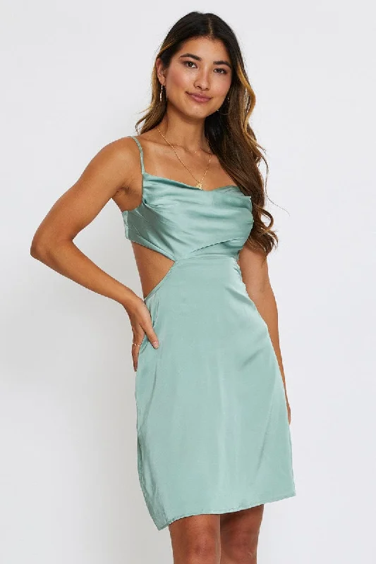 Green Mini Dress Satin