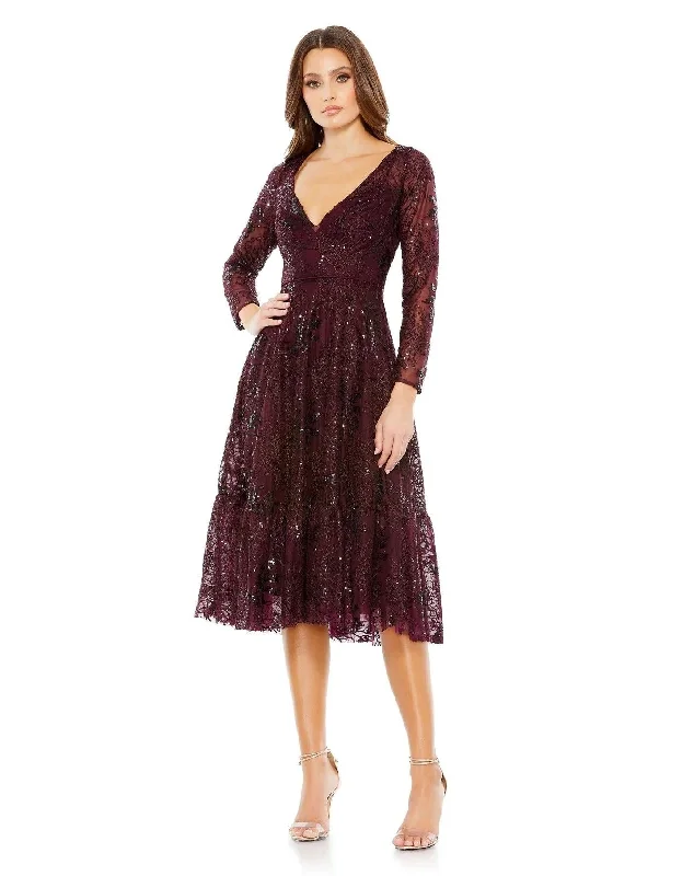 Mac Duggal 68001 Long Sleeve Lace Midi Dress