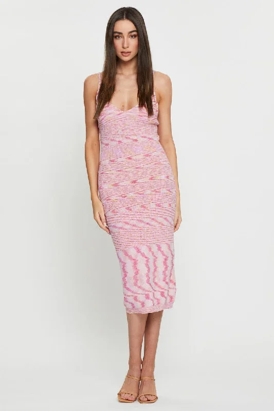 Pink Knit Dress Midi