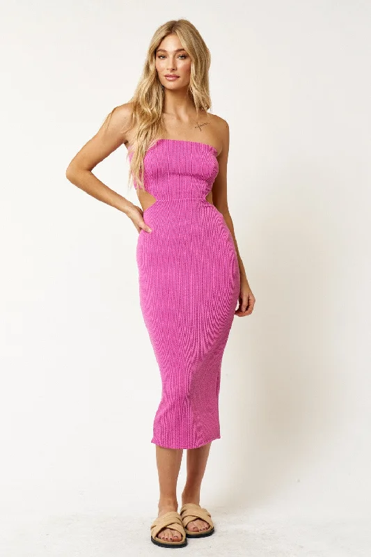 Strapless Cutout Ribbed Midi Dress Sale