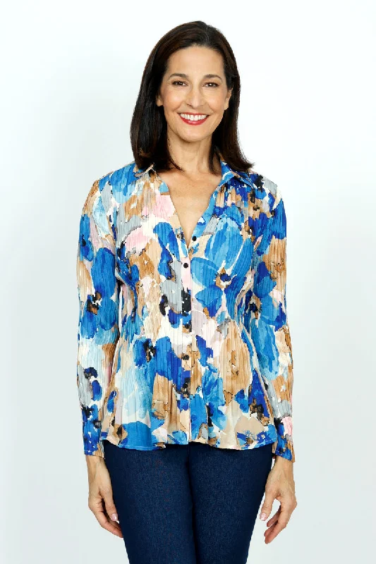 Cali Girls Watercolor Floral Pleated Blouse