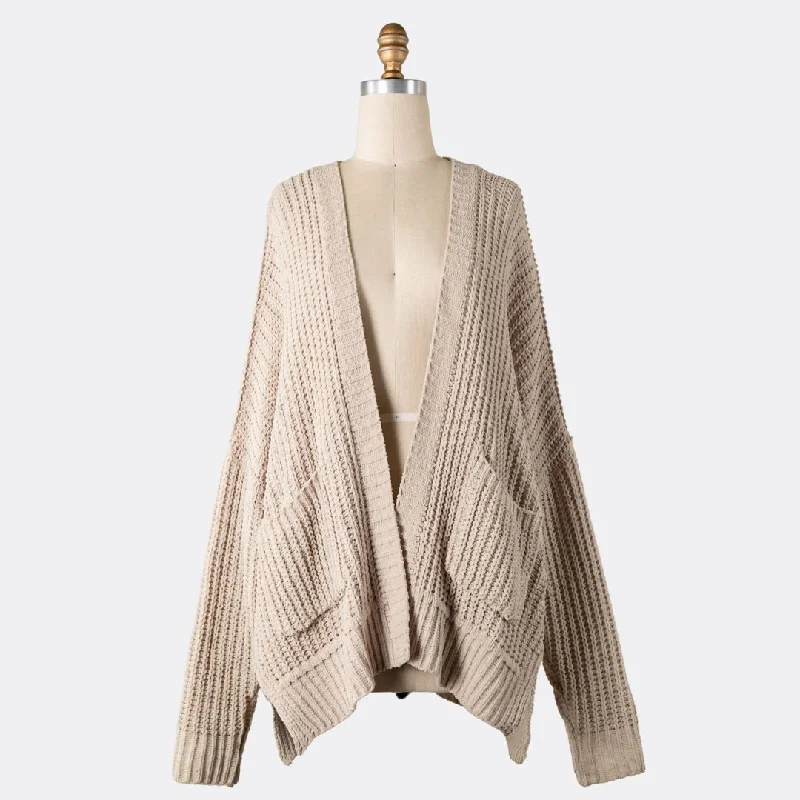 Chenille Cable Knit Cardigan (Brown)