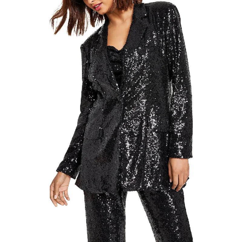 Juniors Womens Embellished Pocket One-Button Blazer