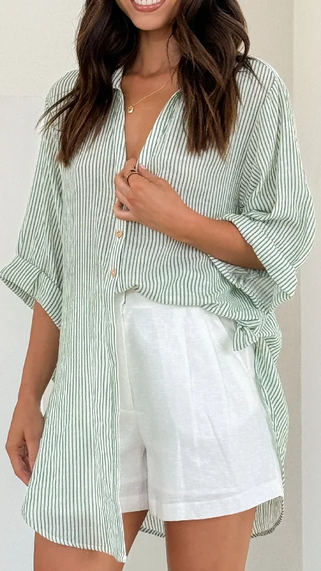 Lucia Shirt - Sage/White Stripe