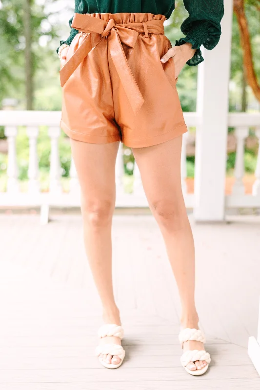 The Perfect Season Camel Brown Leather shorts